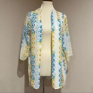 Peach Love Bohemian Kimono Size S White, Green, Blue & Orange